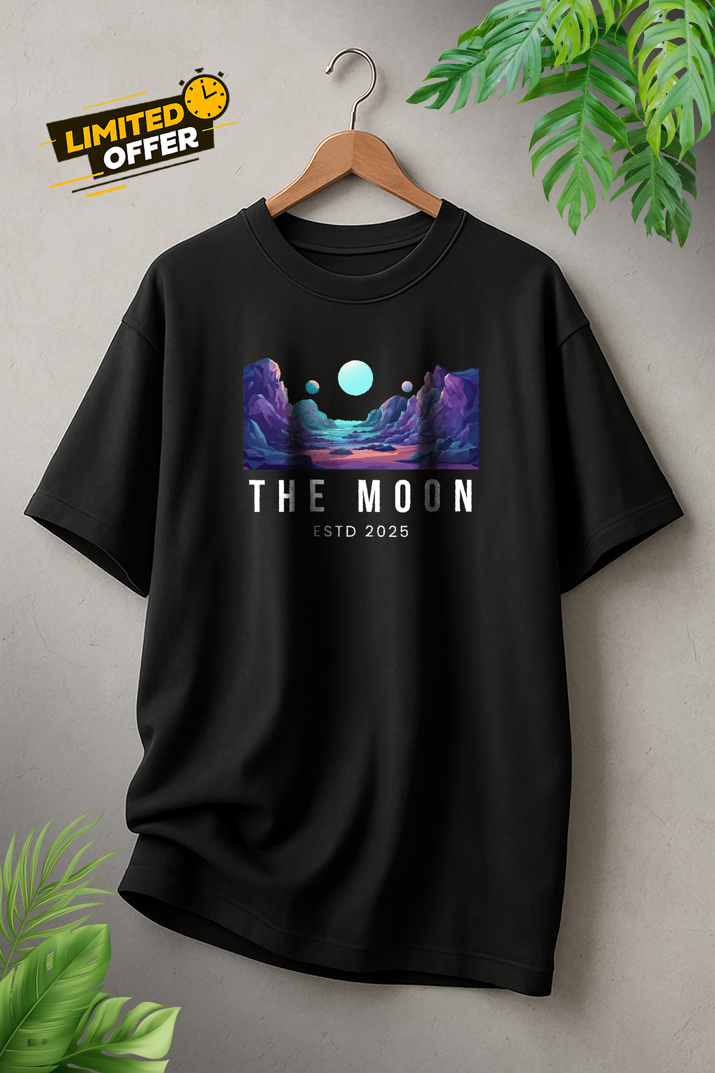 The Moon Graphic Oversize T-Shirt – Cosmic Landscape Tee ESTD 2025