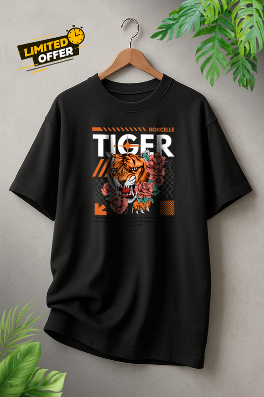 Bold Tiger Graphic Oversize T-Shirt – Fierce Red Streetwear by UNICLOTHING